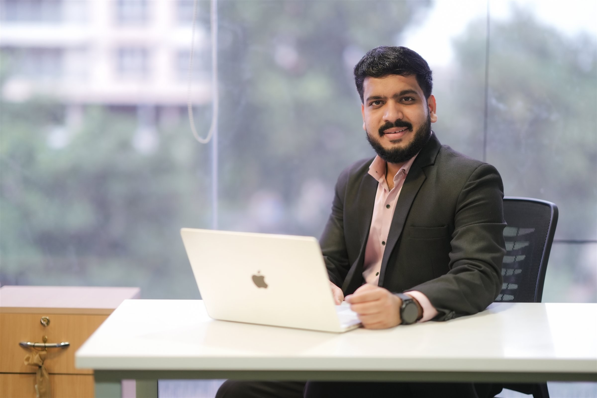 Harsh Balani, founder of Yoddha Capital, at his desk